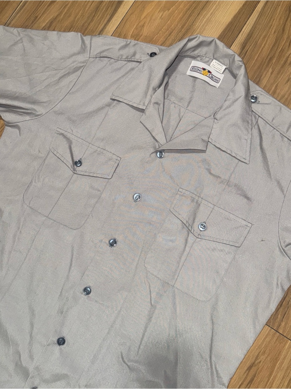Vintage Flying Cross Button Up Shirt Mens XL Gray Navy Uniform 80s Military core
